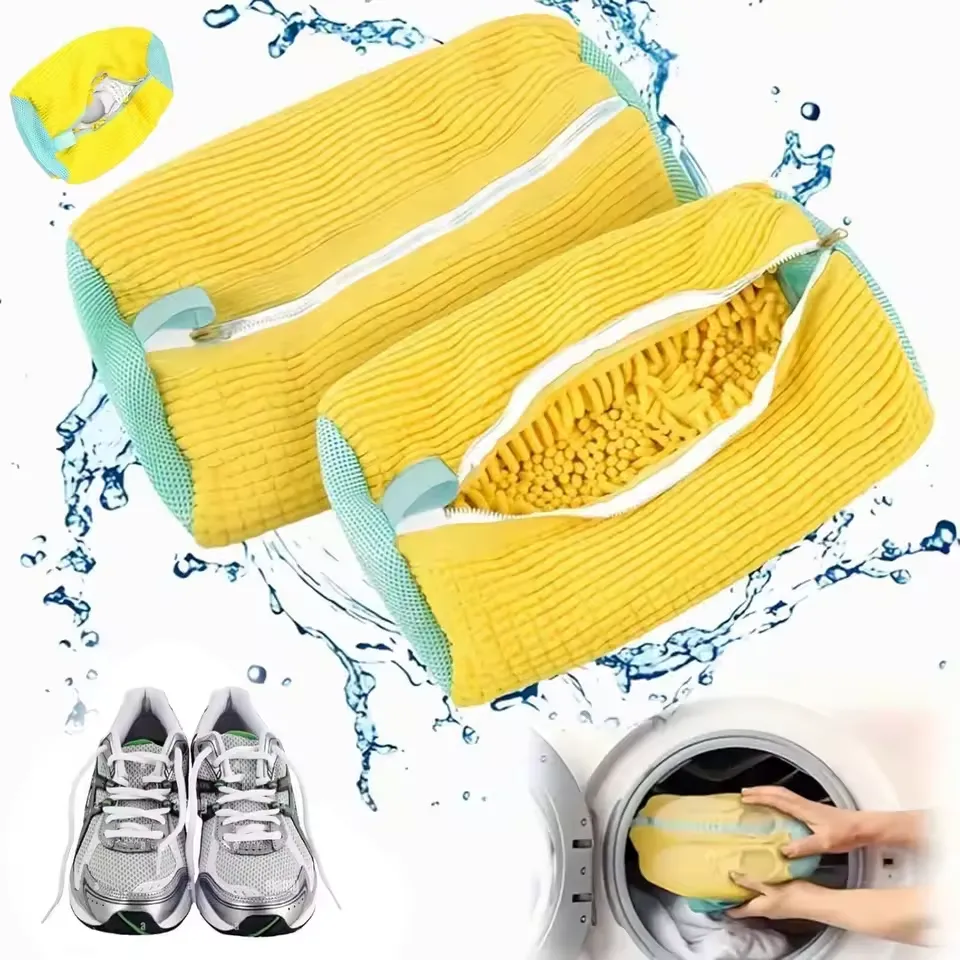 Lot De 2 Sacs De Lavage Pour Chaussures - Réutilisables, Fermeture éclair, 39x19 Cm, Jaune, Machine à Laver